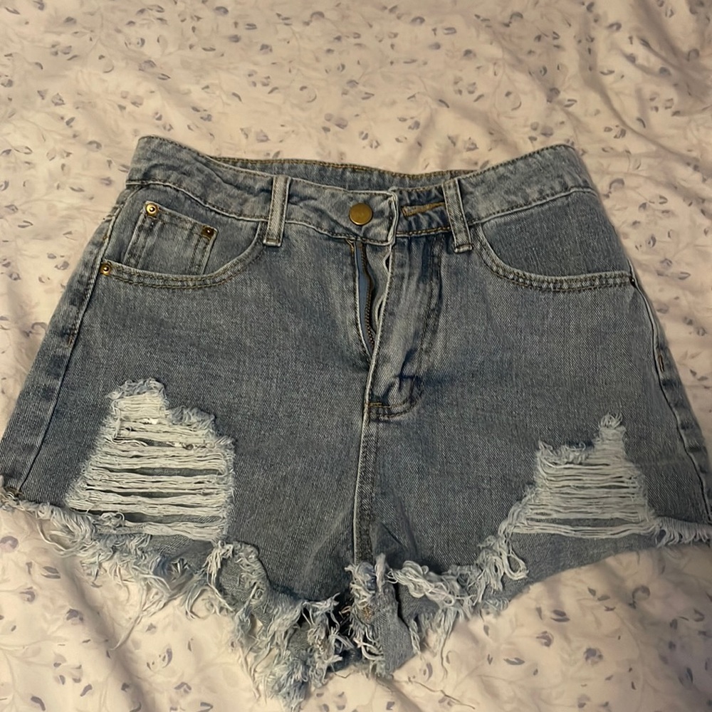shein blue denim ripped shorts size medium